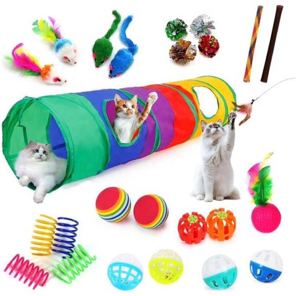 Interactive Cat Toy Bundle 25-Piece Set Rainbow Tunnel